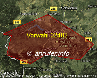 Vorwahlkarte 02482 – Hellenthal