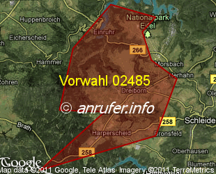 Vorwahlkarte 02485 – Schleiden-Dreiborn