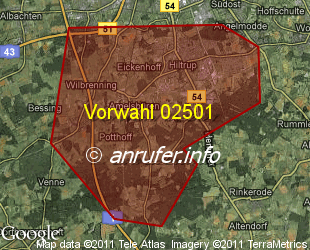 Vorwahlkarte 02501 – Münster-Hiltrup