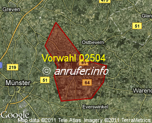 Vorwahlkarte 02504 – Telgte