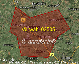 Vorwahlkarte 02505 – Altenberge Westf
