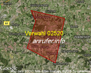 Vorwahlkarte 02520 – Wadersloh-Diestedde