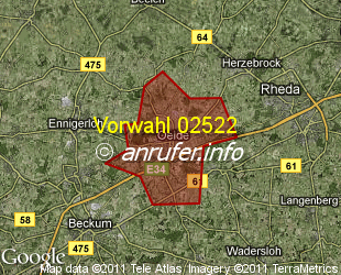 Vorwahlkarte 02522 – Oelde