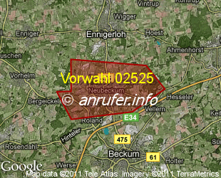 Vorwahlkarte 02525 – Beckum-Neubeckum