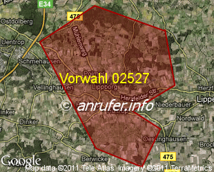 Vorwahlkarte 02527 – Lippetal-Lippborg