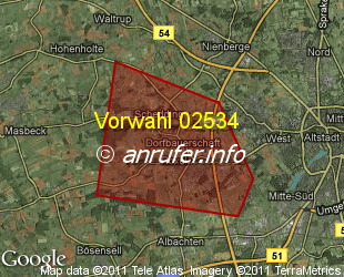 Vorwahlkarte 02534 – Münster-Roxel