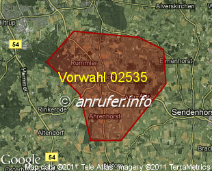 Vorwahlkarte 02535 – Sendenhorst-Albersloh