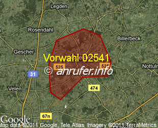 Vorwahlkarte 02541 – Coesfeld