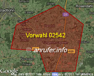 Vorwahlkarte 02542 – Gescher