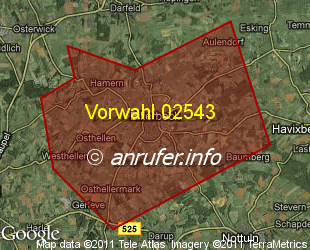 Vorwahlkarte 02543 – Billerbeck Westf