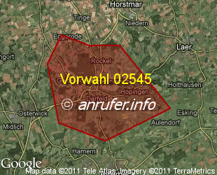 Vorwahlkarte 02545 – Rosendahl-Darfeld
