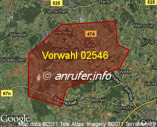 Vorwahlkarte 02546 – Coesfeld-Lette