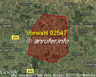 Vorwahlkarte 02547 – Rosendahl-Osterwick