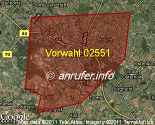 Vorwahlkarte 02551 – Steinfurt-Burgsteinfurt