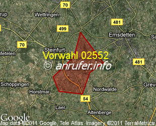 Vorwahlkarte 02552 – Steinfurt-Borghorst