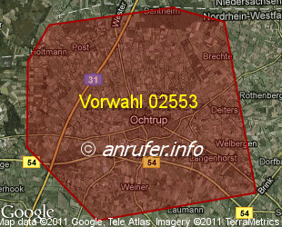 Vorwahlkarte 02553 – Ochtrup