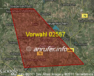 Vorwahlkarte 02557 – Wettringen Kr Steinfurt