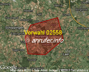 Vorwahlkarte 02558 – Horstmar