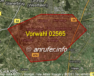 Vorwahlkarte 02565 – Gronau-Epe