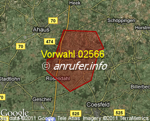 Vorwahlkarte 02566 – Legden