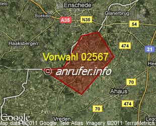 Vorwahlkarte 02567 – Ahaus-Alstätte