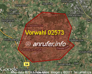 Vorwahlkarte 02573 – Nordwalde