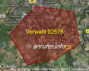 Vorwahlkarte 02575 – Greven-Reckenfeld
