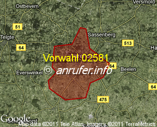 Vorwahlkarte 02581 – Warendorf