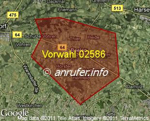 Vorwahlkarte 02586 – Beelen