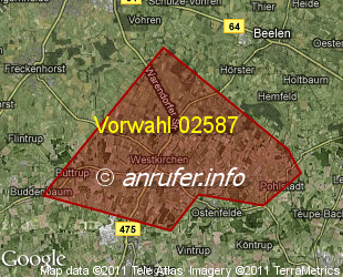 Vorwahlkarte 02587 – Ennigerloh-Westkirchen