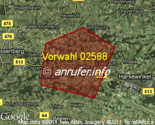 Vorwahlkarte 02588 – Harsewinkel-Greffen