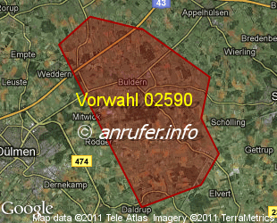 Vorwahlkarte 02590 – Dülmen-Buldern