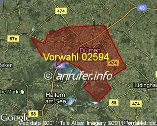 Vorwahlkarte 02594 – Dülmen