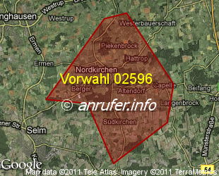 Vorwahlkarte 02596 – Nordkirchen