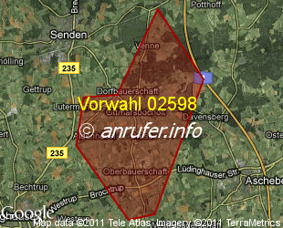 Vorwahlkarte 02598 – Senden-Ottmarsbocholt