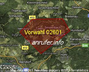 Vorwahlkarte 02601 – Nauort