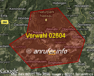 Vorwahlkarte 02604 – Nassau Lahn
