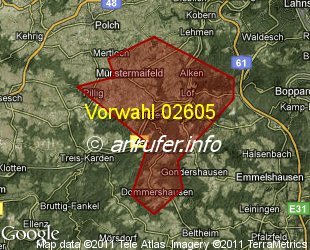 Vorwahlkarte 02605 – Löf