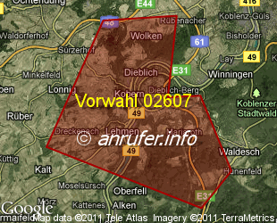 Vorwahlkarte 02607 – Kobern-Gondorf