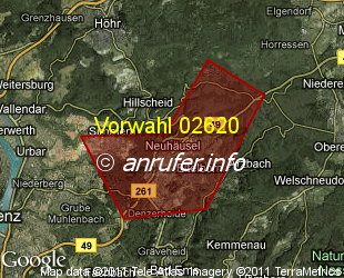 Vorwahlkarte 02620 – Neuhäusel Westerw