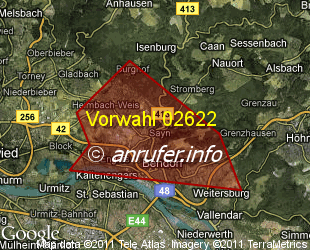 Vorwahlkarte 02622 – Bendorf Rhein