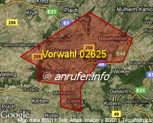 Vorwahlkarte 02625 – Ochtendung