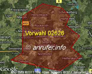 Vorwahlkarte 02626 – Selters Westerwald