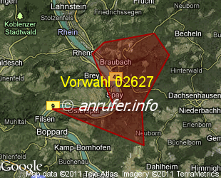 Vorwahlkarte 02627 – Braubach