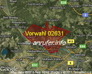 Vorwahlkarte 02631 – Neuwied
