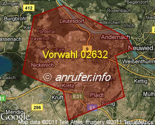 Vorwahlkarte 02632 – Andernach