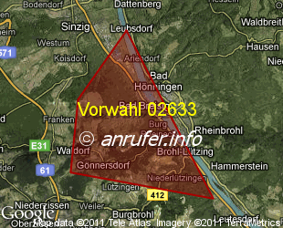 Vorwahlkarte 02633 – Brohl-Lützing