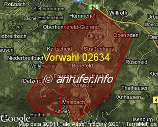 Vorwahlkarte 02634 – Rengsdorf