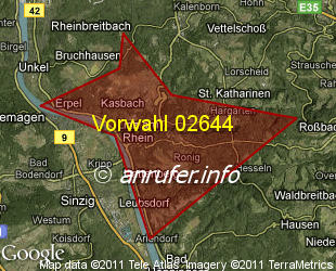 Vorwahlkarte 02644 – Linz am Rhein