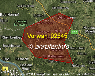 Vorwahlkarte 02645 – Vettelschoss